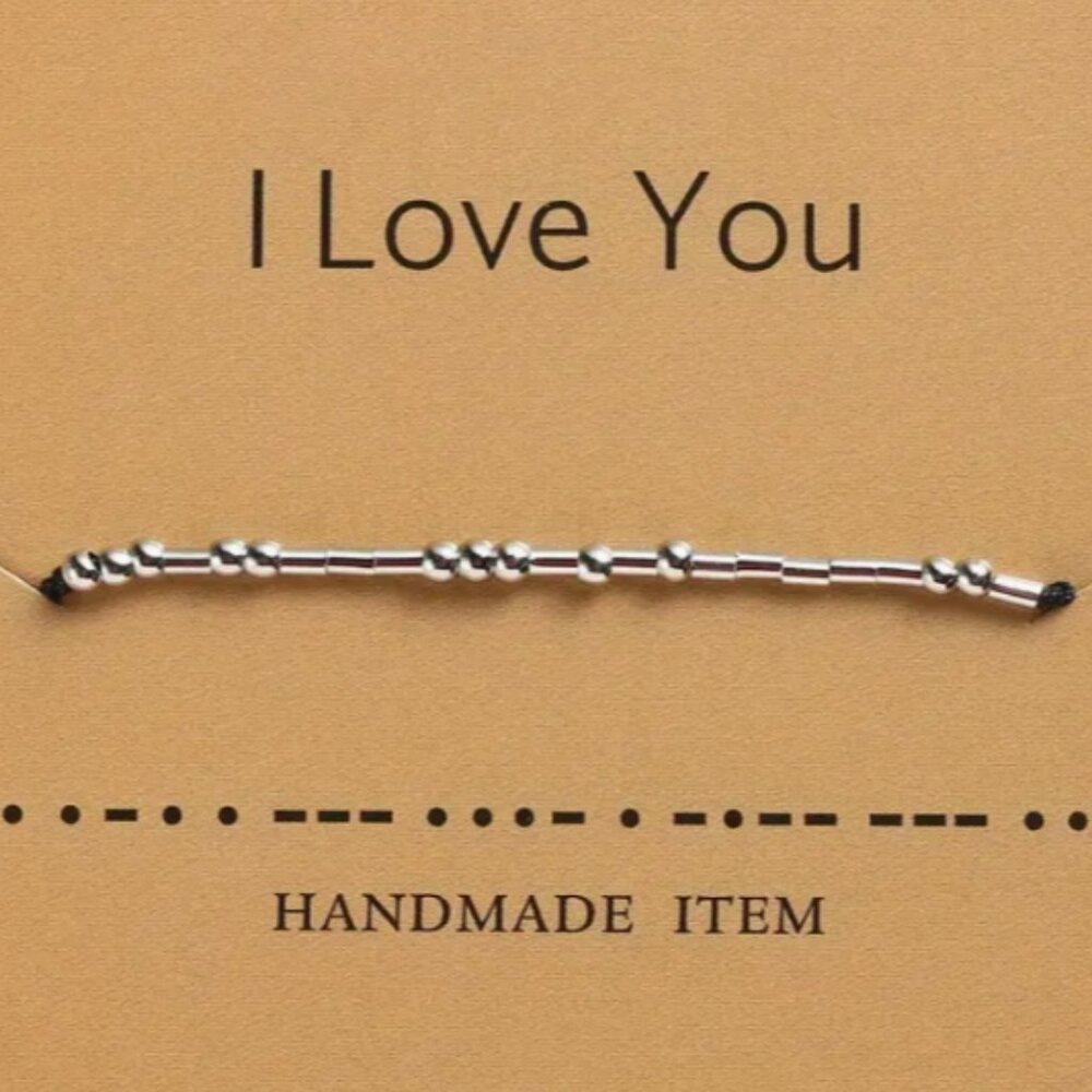 "I LOVE YOU" - Silver - Morse Code Bracelets w/Adjustable String Inspirational